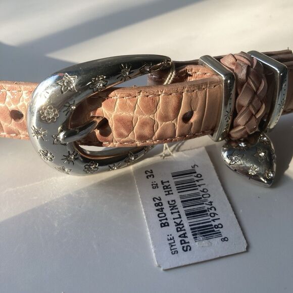 NEW Brighton Women’s Pink Croc Leather Belt ML 32 Sparkling Heart B10482 VTG - Picture 13 of 16